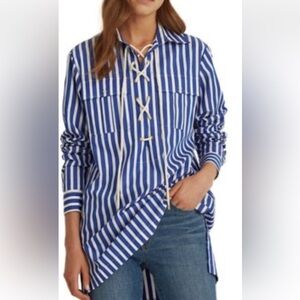 Ralph Lauren Blue and White‎ Striped Button-Down Shirt